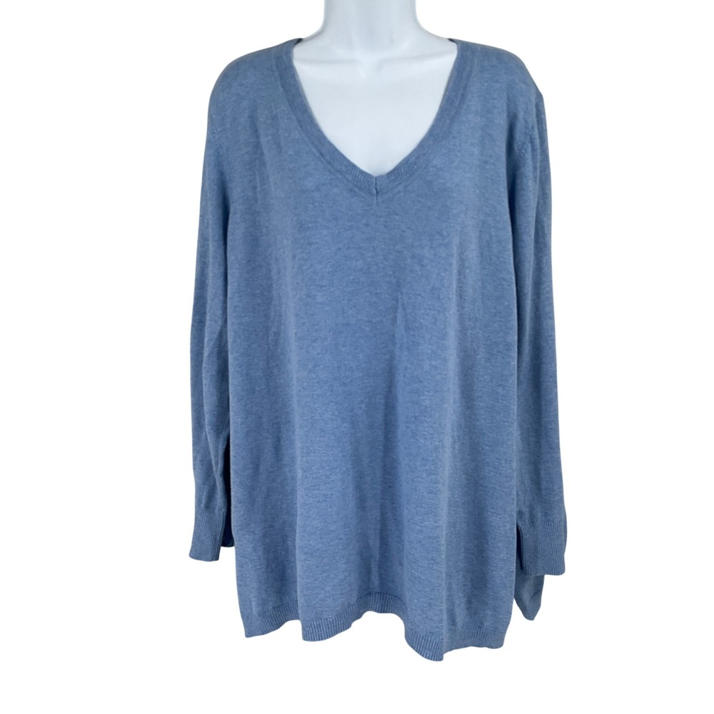 Talbots Sweater Womens 3X Blue V-Neck Cotton Blend Classic Minimalist Preppy